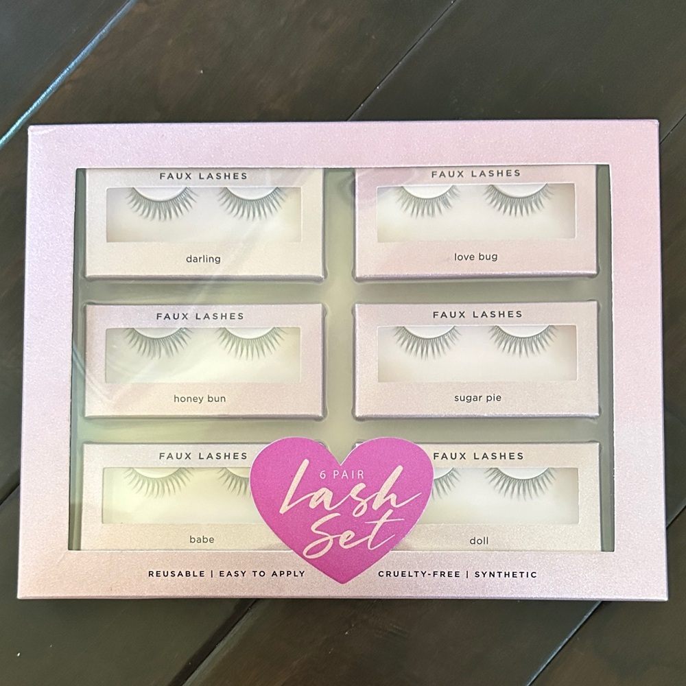 Faux Lashes 6 Pair Set - Pink